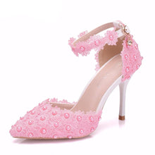 Load image into Gallery viewer, pumps wedding shoes lace flowers high heel stiletto pumps shoes white