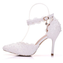 Load image into Gallery viewer, pumps wedding shoes lace flowers high heel stiletto pumps shoes white