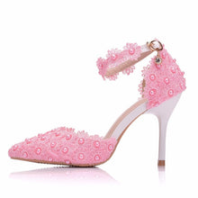 Load image into Gallery viewer, pumps wedding shoes lace flowers high heel stiletto pumps shoes white