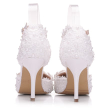 Load image into Gallery viewer, pumps wedding shoes lace flowers high heel stiletto pumps shoes white