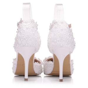 pumps wedding shoes lace flowers high heel stiletto pumps shoes white