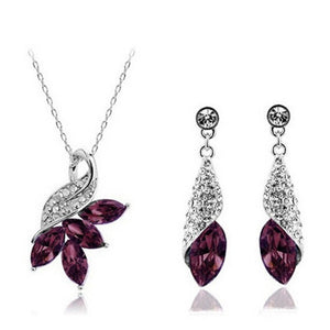 Cubic Zirconia Exquisite Women Pendant Necklace Earring Jewelry Set