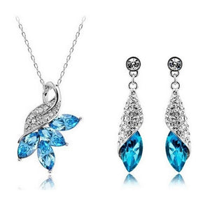 Cubic Zirconia Exquisite Women Pendant Necklace Earring Jewelry Set