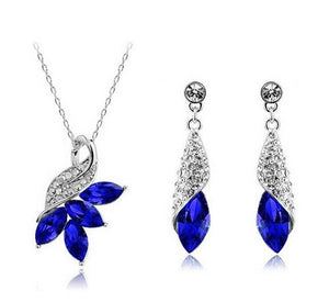 Cubic Zirconia Exquisite Women Pendant Necklace Earring Jewelry Set