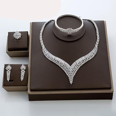 Hadiyana Trendy Sliver Color Zirconia Bride Wedding Jewelry Set