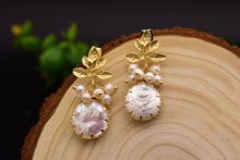 Load image into Gallery viewer, GLSEEVO Natural Fresh Water Baroque Pearl Drop Earrings Women Plant Leaves Dangle Earrings Luxury Handmade Fine Jewelry GE0308