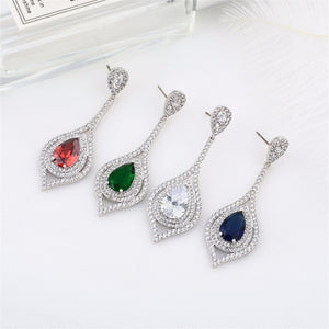 Luxurious and exaggerated pear-shaped zircon earrings, female/girl wedding party fashion jewelry.ER-217