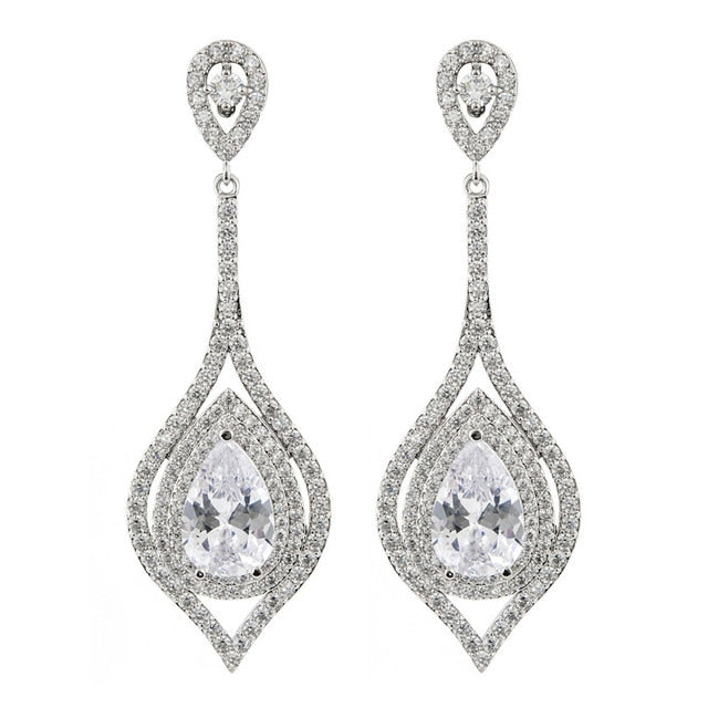 Luxurious and exaggerated pear-shaped zircon earrings, female/girl wedding party fashion jewelry.ER-217