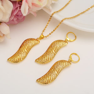 Dubai Gold Jewelry Set Fashion African Jewelry Hollow Fan-Shaped Dangle Earrings pendant Necklace  For Women Gift  girls charms