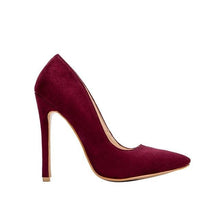 Load image into Gallery viewer, Women Shoes Red Flock Slip-On Shallow Pointed Toe High Heels Pump