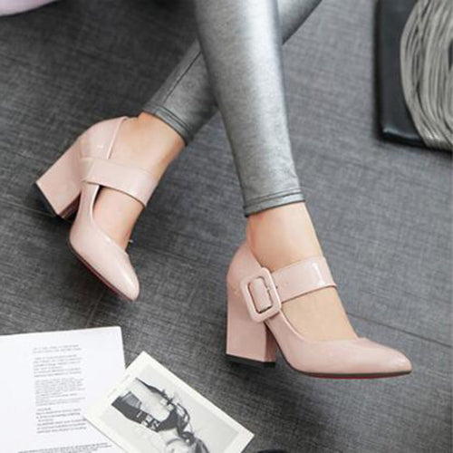 High Heels Shoes Women Mary Janes Shoes Thick High Heel Pumps