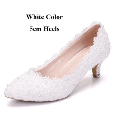 2 Inches Kitten Heel Girl Dress Shoes White Pink Lace Flower Party Prom Shoes Plus Size 10 Wedding Bridal Shoes Bridesmaid Shoes