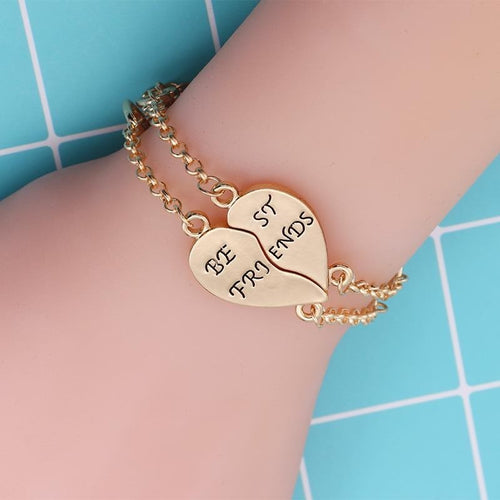 2pcs/set Trendy Best Friends Bracelet Gold Silver Puzzle Love Heart Bracelets