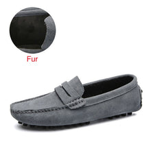 Load image into Gallery viewer, Leather Shoes Men Warm Fur Plush Flats Driving Shoes