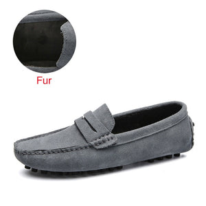 Leather Shoes Men Warm Fur Plush Flats Driving Shoes