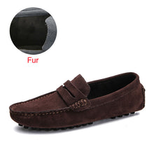 Load image into Gallery viewer, Leather Shoes Men Warm Fur Plush Flats Driving Shoes