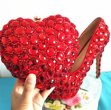 Load image into Gallery viewer, BaoYaFang Red rhinestone Women wedding shoes with matching bags Bride woman shoes and purse Platform shoes female Pumps