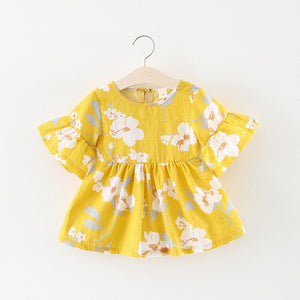 BNWIGE 0-24M Casual Summer Baby Girl Dress Cotton Print Floral Bow Infant Girl