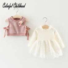 Load image into Gallery viewer, 2pc knitted dresses newborn body clothes toddler baby clothing 0-24m