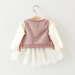 2pc knitted dresses newborn body clothes toddler baby clothing 0-24m