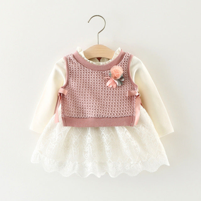 2pc knitted dresses newborn body clothes toddler baby clothing 0-24m