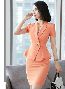 Formal Uniform Styles Blazers Suits Two Piece With Tops and Skirt For Ladies Office Work Wear Professional Summer Blazer Sets