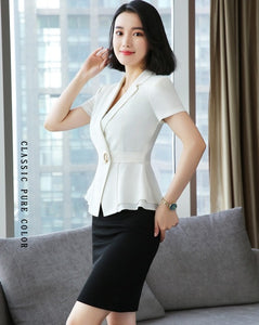 Formal Uniform Styles Blazers Suits Two Piece With Tops and Skirt For Ladies Office Work Wear Professional Summer Blazer Sets