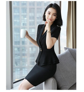 Formal Uniform Styles Blazers Suits Two Piece With Tops and Skirt For Ladies Office Work Wear Professional Summer Blazer Sets