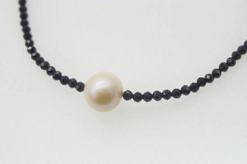 freshwater pearl white round  and black spinel chocker necklace  16.5inch  wholesale beads nature FPPJ woman 2018