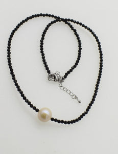 freshwater pearl white round  and black spinel chocker necklace  16.5inch  wholesale beads nature FPPJ woman 2018