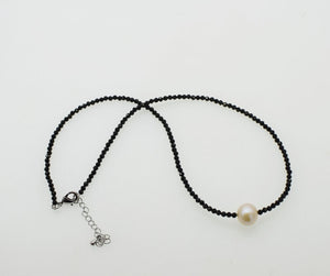 freshwater pearl white round  and black spinel chocker necklace  16.5inch  wholesale beads nature FPPJ woman 2018