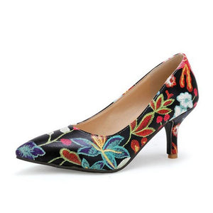 Women'S High Heels Pumps Embroidery Flowers Chinese Style
