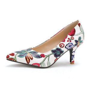 Women'S High Heels Pumps Embroidery Flowers Chinese Style