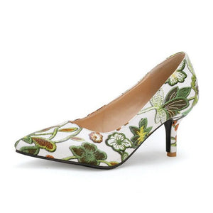 Women'S High Heels Pumps Embroidery Flowers Chinese Style