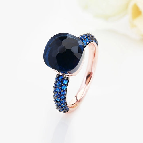 FORIS Rose Gold Color With Black Plated Blue Zircon Wedding Rings for Women