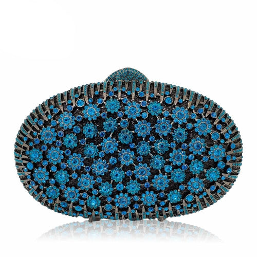 Boutique De FGG Peacock Blue Luxury Handbags Women Crystal Clutch Flower Evening Bags Wedding Floral Handbags Bridal Party Purse