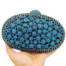 Load image into Gallery viewer, Boutique De FGG Peacock Blue Luxury Handbags Women Crystal Clutch Flower Evening Bags Wedding Floral Handbags Bridal Party Purse