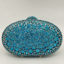 Load image into Gallery viewer, Boutique De FGG Peacock Blue Luxury Handbags Women Crystal Clutch Flower Evening Bags Wedding Floral Handbags Bridal Party Purse