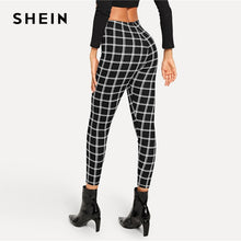 Load image into Gallery viewer, SHEIN Black Wide Waist Plaid Leggings Elegant Office Lady Skinny Women Autumn Workwear Highstreet Minimalist Leggings