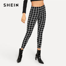 Load image into Gallery viewer, SHEIN Black Wide Waist Plaid Leggings Elegant Office Lady Skinny Women Autumn Workwear Highstreet Minimalist Leggings