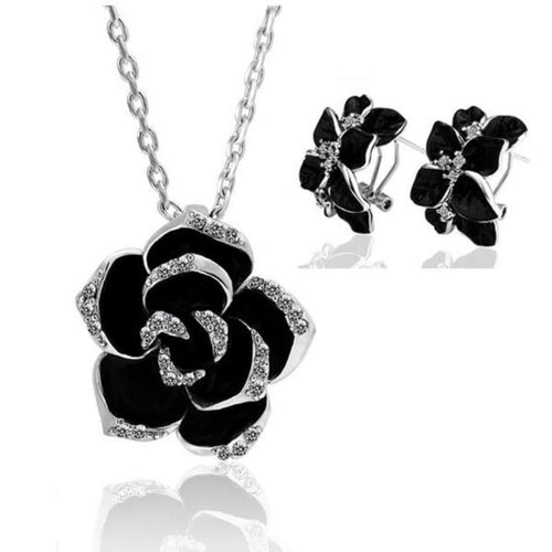 Rose Flower Enamel Jewelry Set