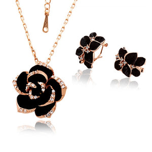 Rose Flower Enamel Jewelry Set