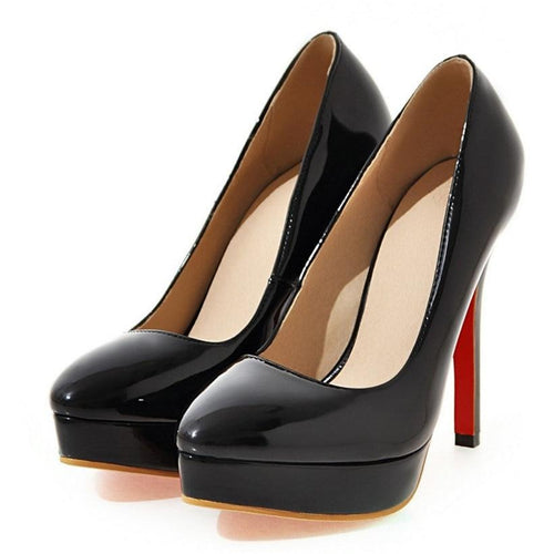 Big Size 48 Elegant Office Women Platform Pumps 12cm Super High Thin Spike Heel Dress Party Pointed Toe Red Patent Leather Pumps