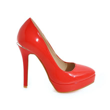 Load image into Gallery viewer, Big Size 48 Elegant Office Women Platform Pumps 12cm Super High Thin Spike Heel Dress Party Pointed Toe Red Patent Leather Pumps