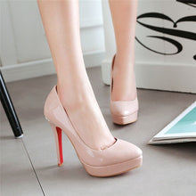 Load image into Gallery viewer, Big Size 48 Elegant Office Women Platform Pumps 12cm Super High Thin Spike Heel Dress Party Pointed Toe Red Patent Leather Pumps