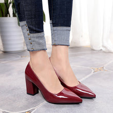 Load image into Gallery viewer, 2018 New Women Pumps Black High heels 7.5cm Lady Patent leather Thick with Autumn Pointed Single Shoes Female Sandals Big 33-43