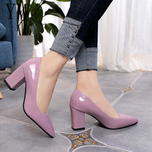 Load image into Gallery viewer, 2018 New Women Pumps Black High heels 7.5cm Lady Patent leather Thick with Autumn Pointed Single Shoes Female Sandals Big 33-43