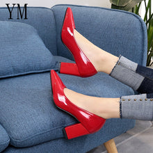 Load image into Gallery viewer, 2018 New Women Pumps Black High heels 7.5cm Lady Patent leather Thick with Autumn Pointed Single Shoes Female Sandals Big 33-43