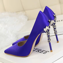 Load image into Gallery viewer, Metal Carved Thin Heel High Heels Pumps Women Shoes 2019 Sexy Pointed Toe Ladies Shoes Fashion Candy Colors Wedding Shoes Woman