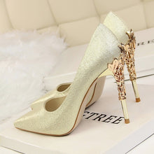 Load image into Gallery viewer, Metal Carved Thin Heel High Heels Pumps Women Shoes 2019 Sexy Pointed Toe Ladies Shoes Fashion Candy Colors Wedding Shoes Woman